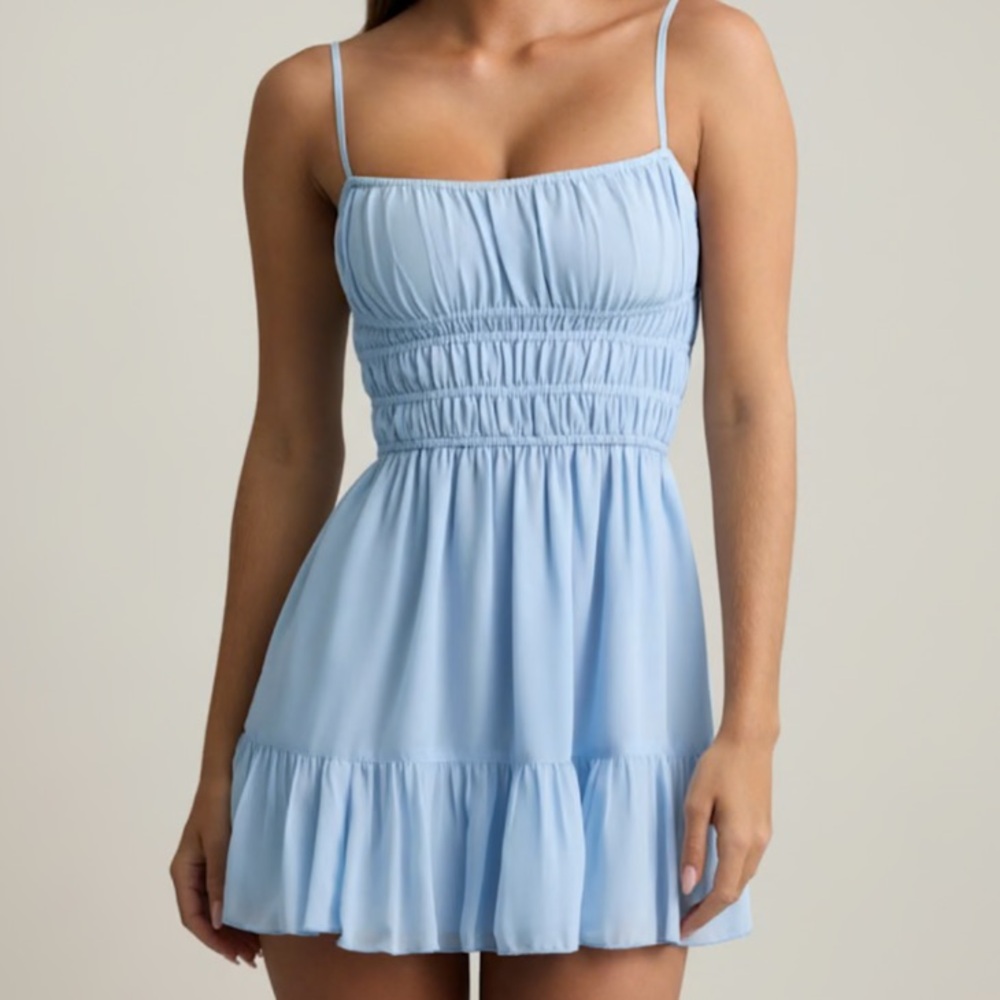 Oh Polly Sky Blue Ruched Dress (NWT)